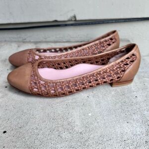 Taryn Rose Beatriz Ballet Flats Woven Cap Toe Tan  Women's Size 8.5